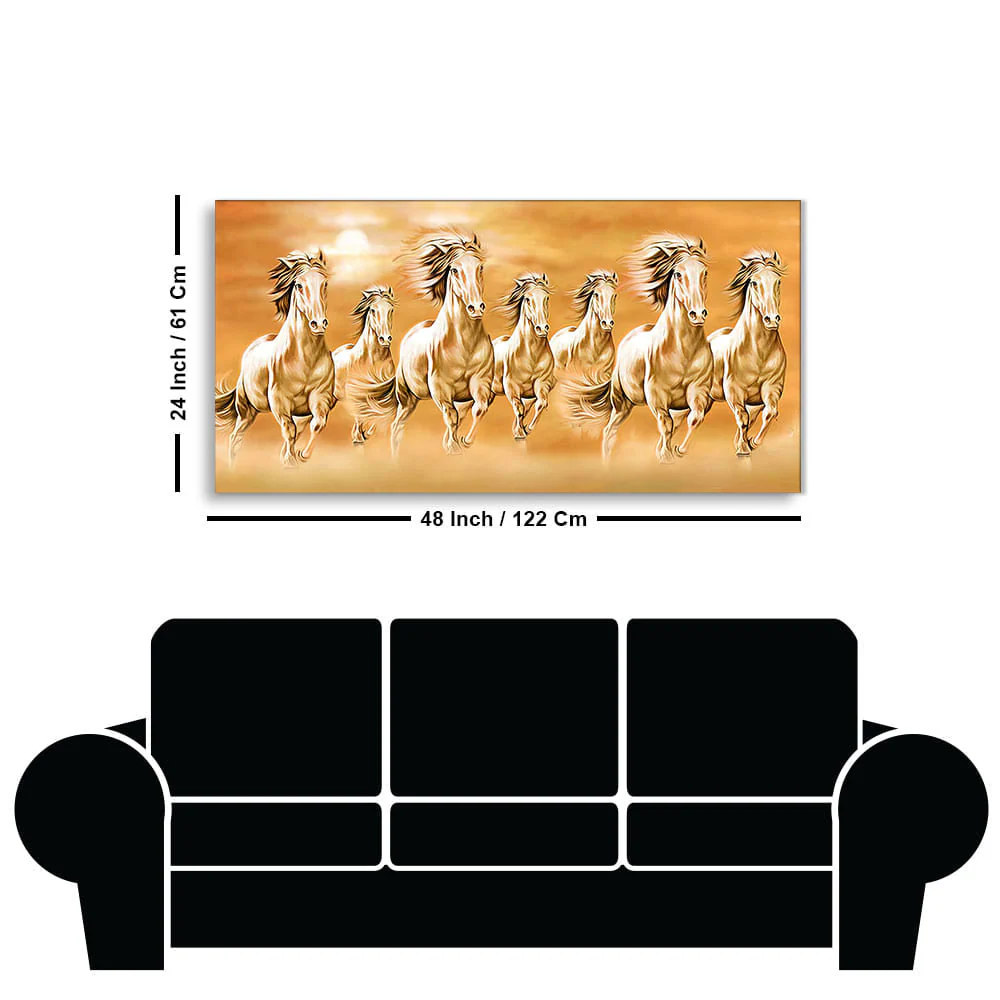 Beautiful Vastu Seven Running Horses Canvas Wall Painting - Image 7