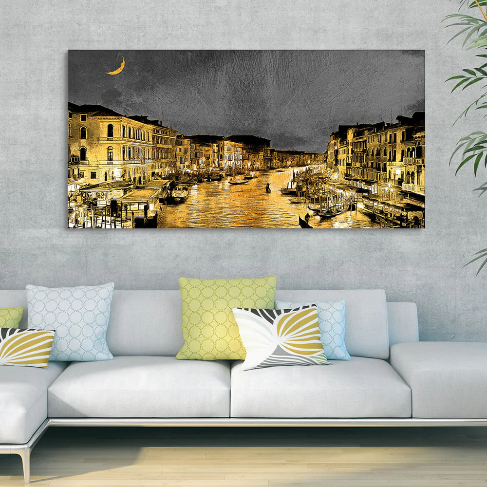 Beautiful Venice City at Night Canvas Wall Painting - Image 2