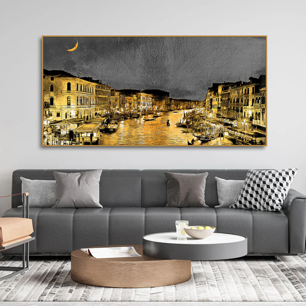 Beautiful Venice City at Night Canvas Wall Painting - Image 3