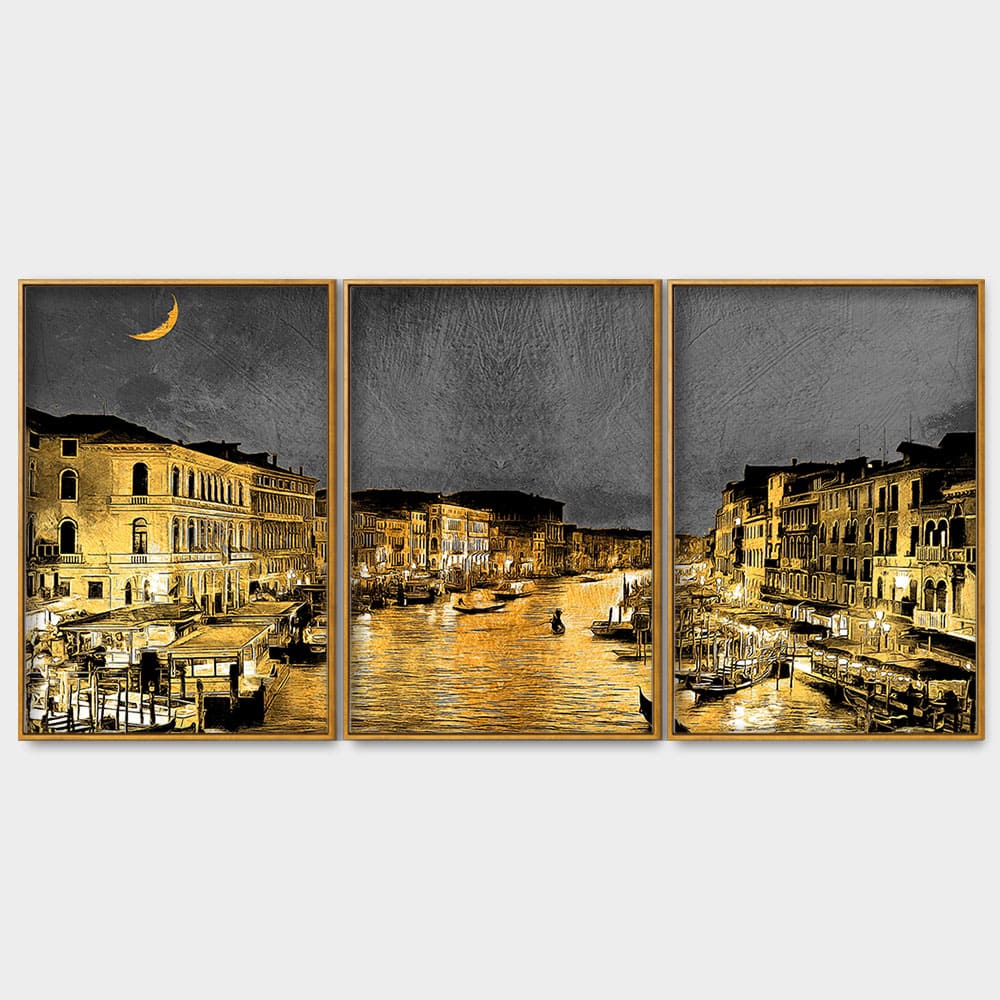 Beautiful Venice City at Night Floating Canvas Wall Painting Set of Three - Image 4