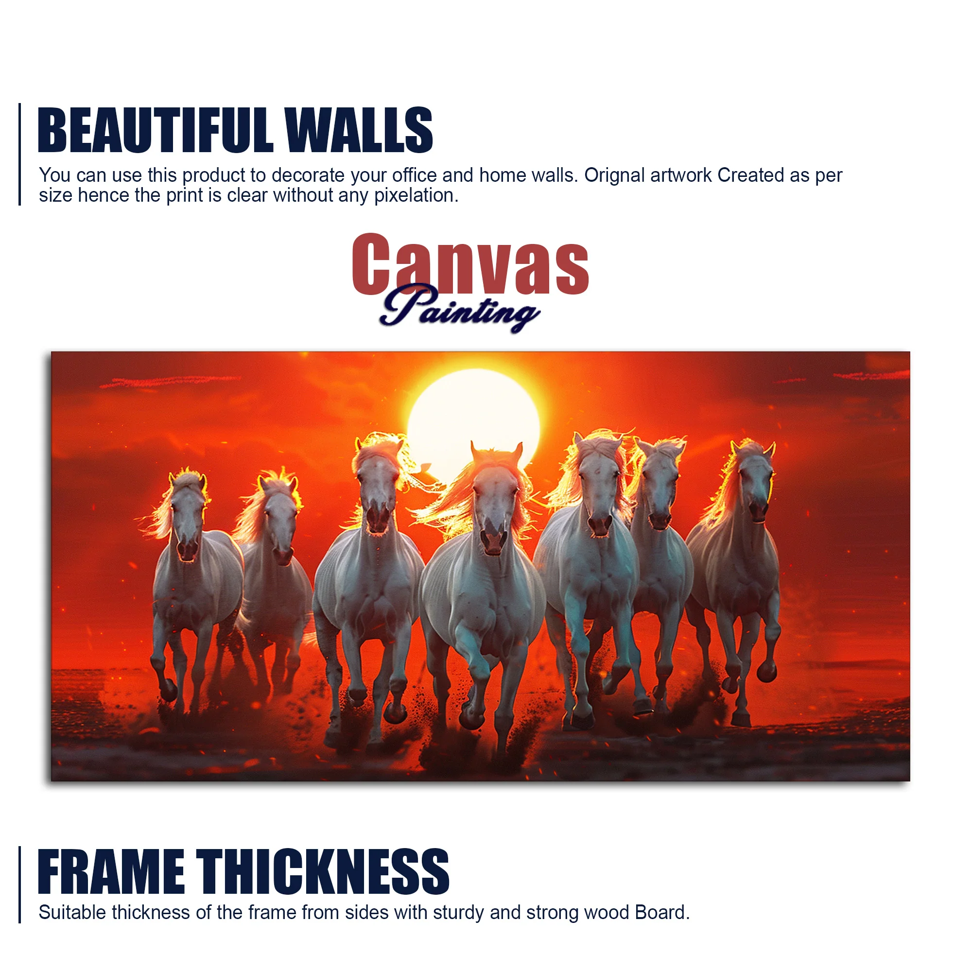 Beautiful View of 7 Running Horses at Sunset Premium Canvas Wall Painting - Image 6