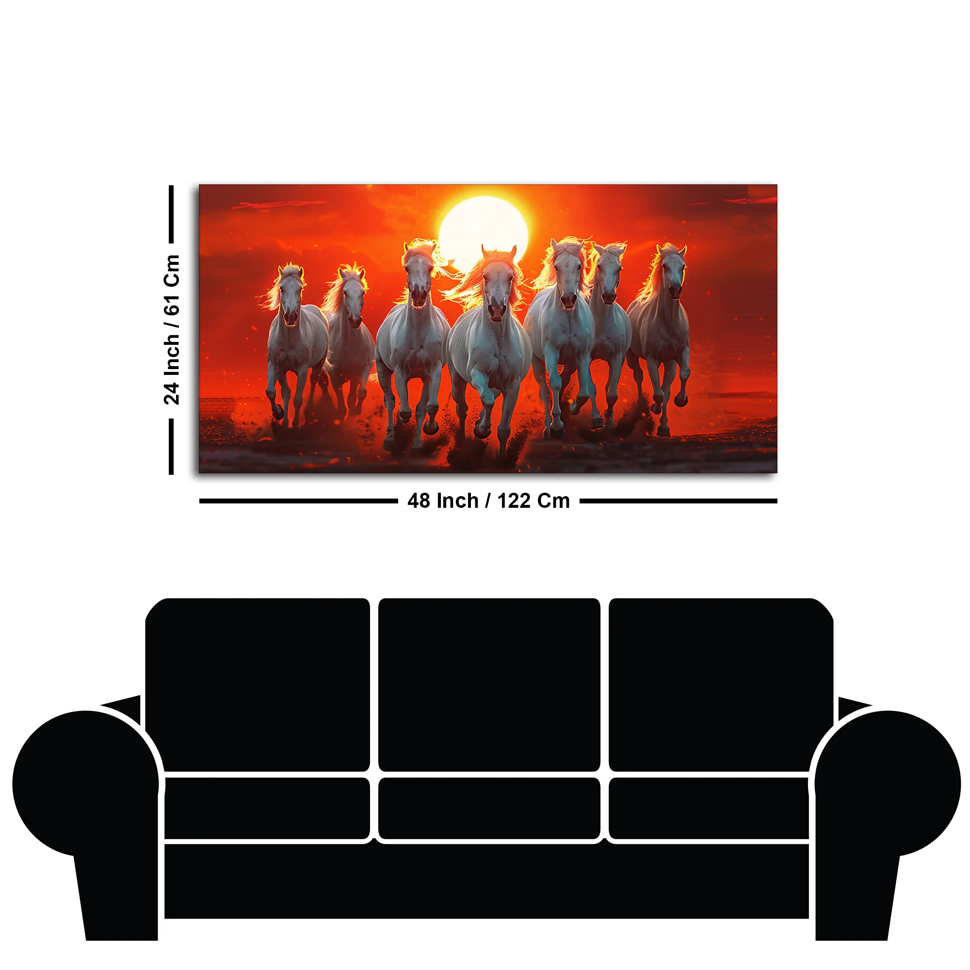 Beautiful View of 7 Running Horses at Sunset Premium Canvas Wall Painting - Image 7