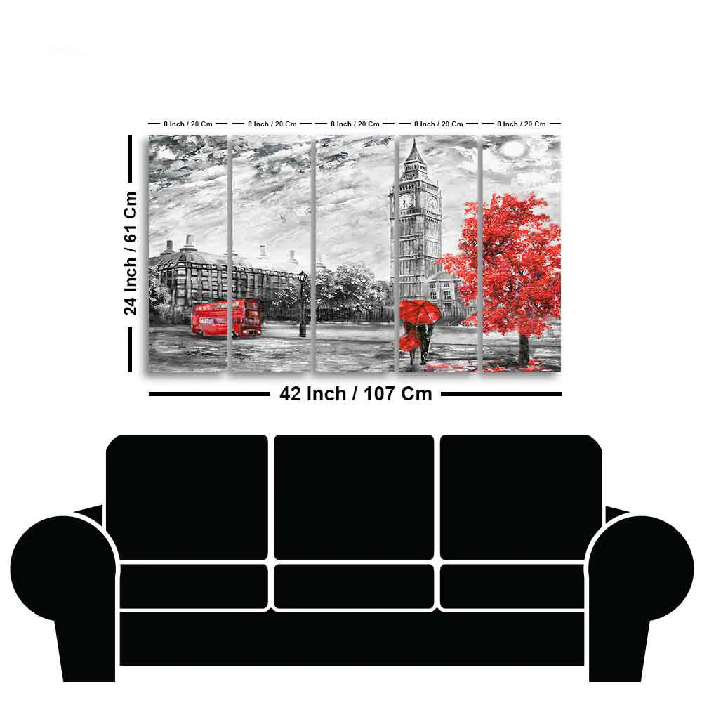 Beautiful View of London Wall Painting Set of Five Pieces - Image 6