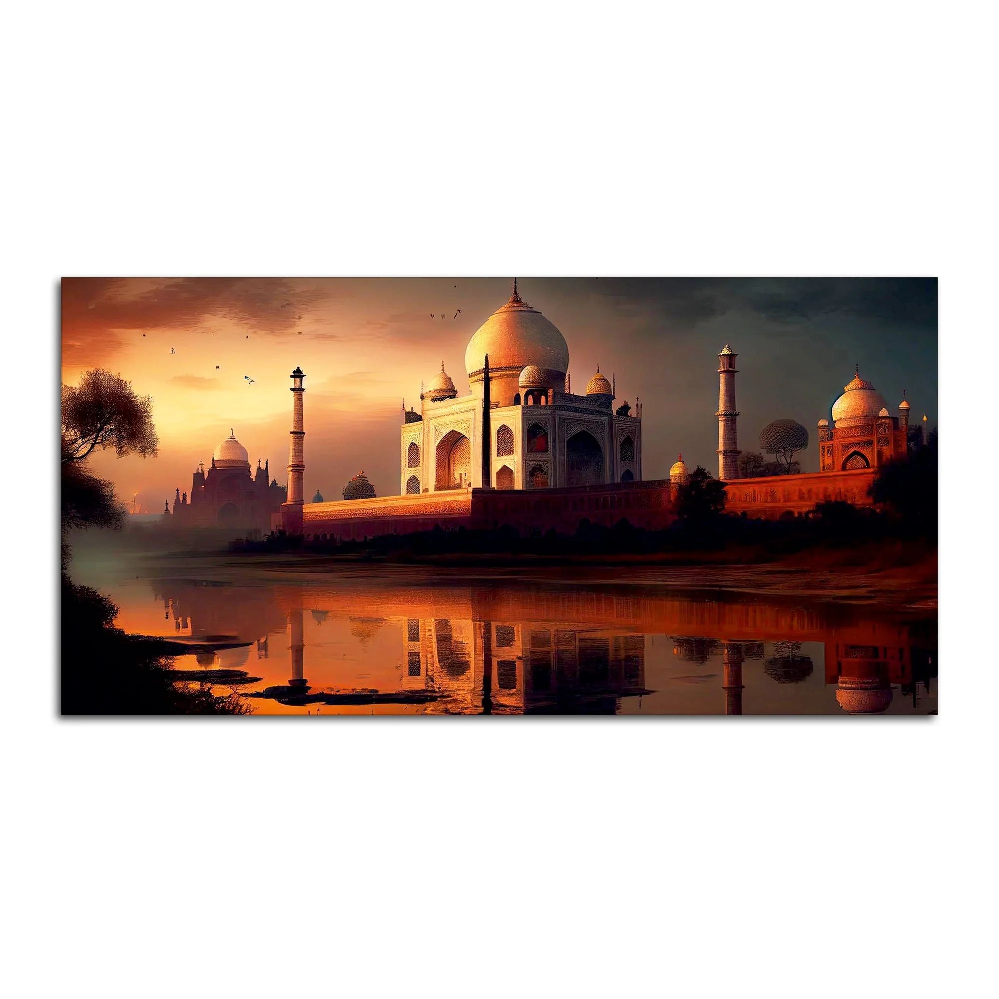Beautiful View of Taj Mahal at Sunset Canvas Wall Painting - Image 4
