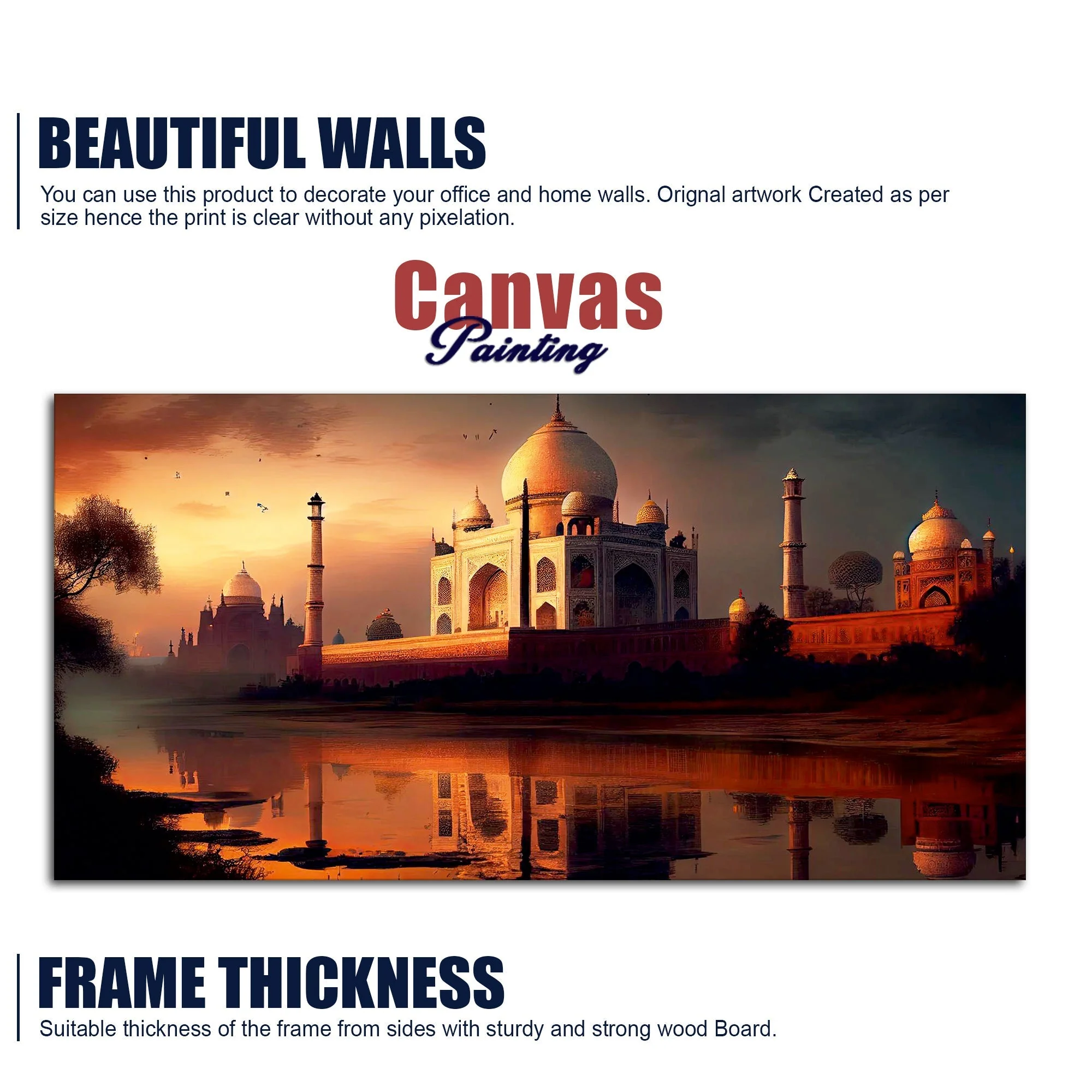 Beautiful View of Taj Mahal at Sunset Canvas Wall Painting - Image 6