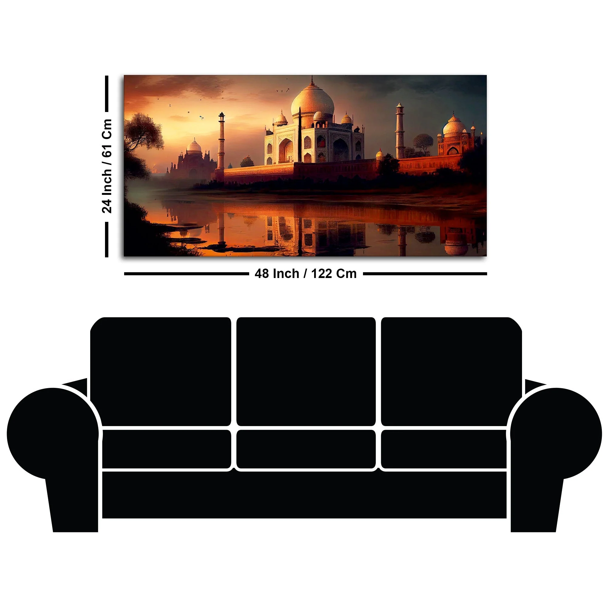 Beautiful View of Taj Mahal at Sunset Canvas Wall Painting - Image 7