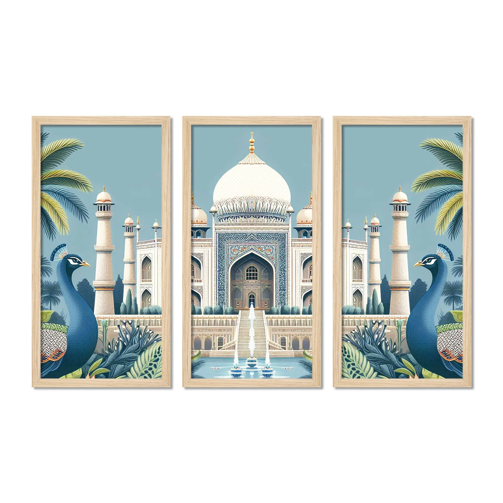 Beautiful View of Taj Mahal Classic Art Wooden Wall Frame Set of Three - Image 4