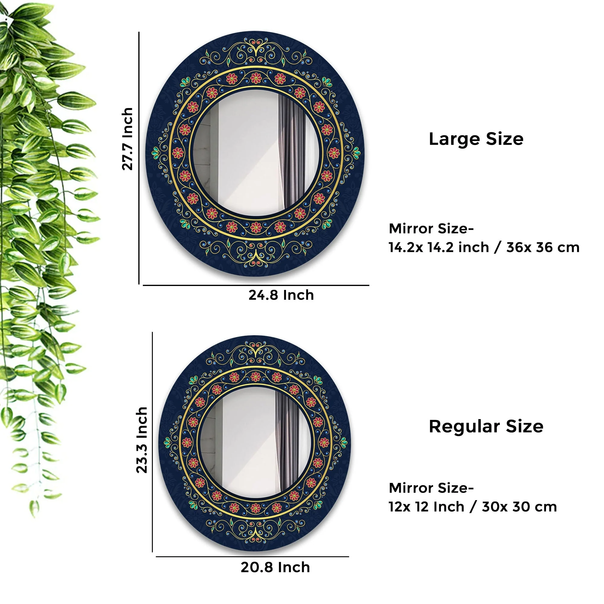Beautiful Vintage Style with Crystals Abstract Pattern Round Printed Acrylic Wall Mirror - Image 3