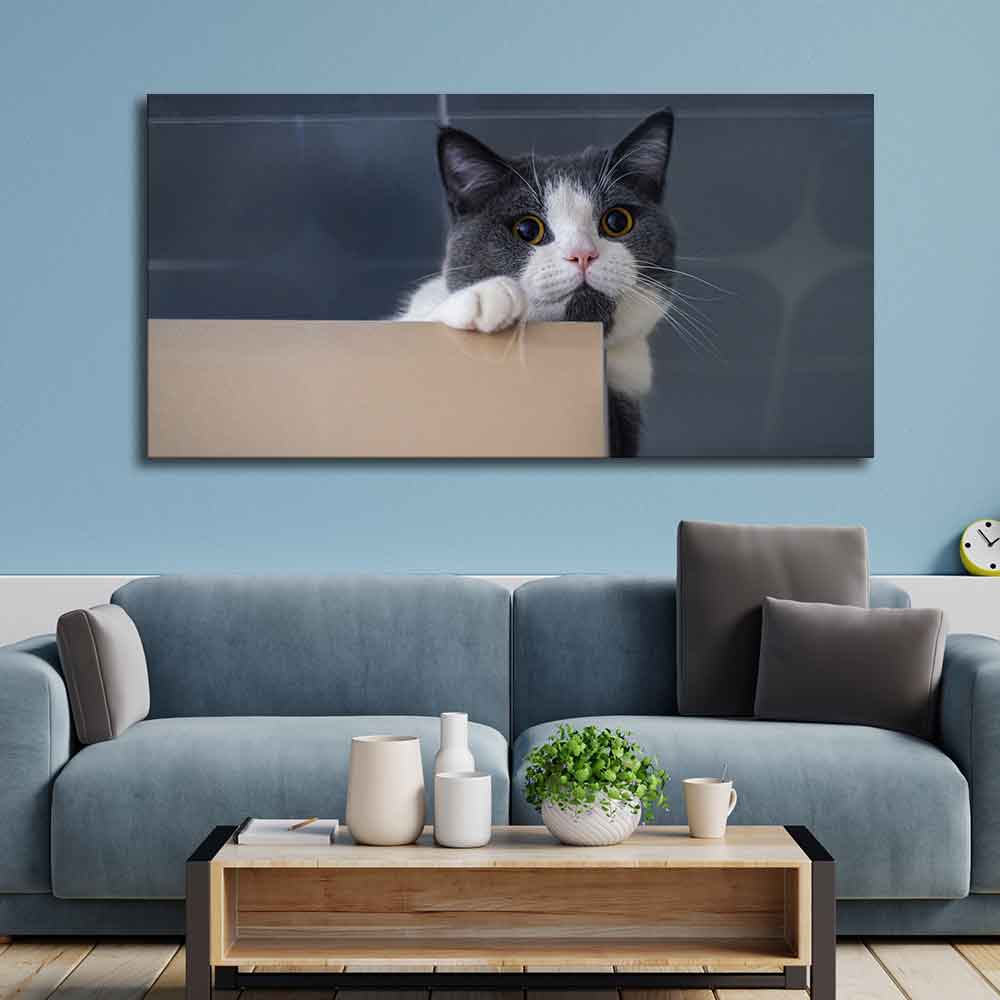 Beautiful Wall Painting of Cat Peeping Over Ledge - Image 2