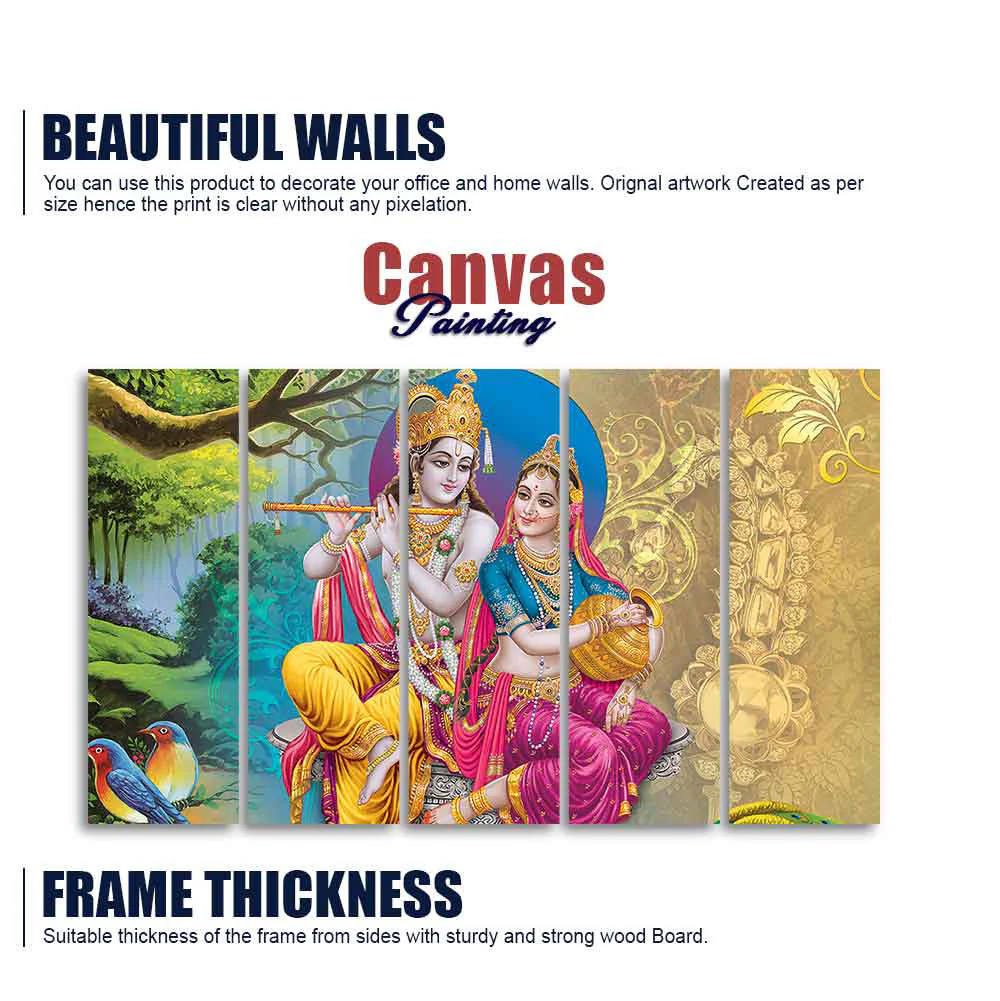 Beautiful Wall Painting of Lord Radha Krishna Set of Five Pieces - Image 5