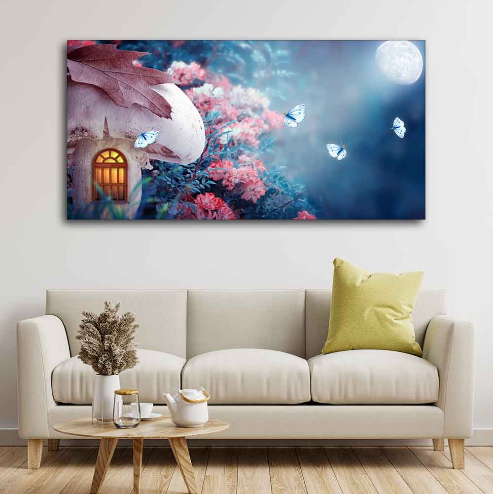 Beautiful Wall Painting of Mushroom House in Enchanted Fairy Tale Forest - Image 2