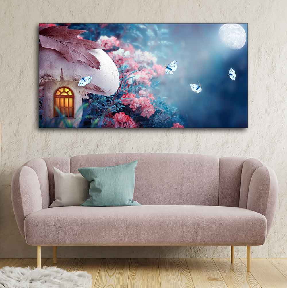 Beautiful Wall Painting of Mushroom House in Enchanted Fairy Tale Forest - Image 3