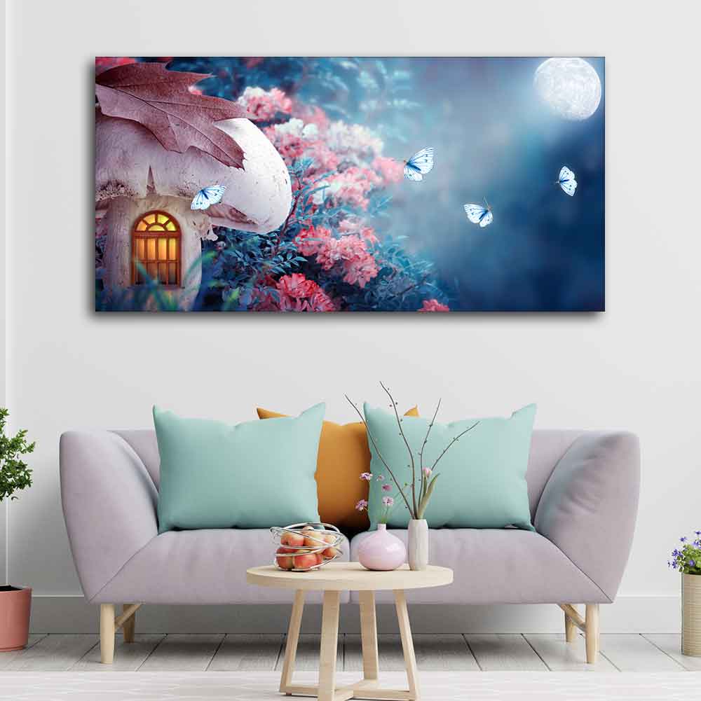 Beautiful Wall Painting of Mushroom House in Enchanted Fairy Tale Forest - Image 4
