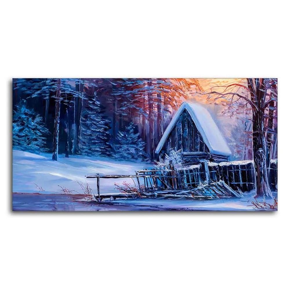 Beautiful Wall Painting of Old Hut in the Winter Forest - Image 5