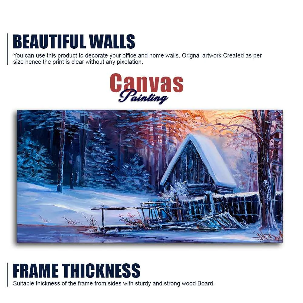 Beautiful Wall Painting of Old Hut in the Winter Forest - Image 6