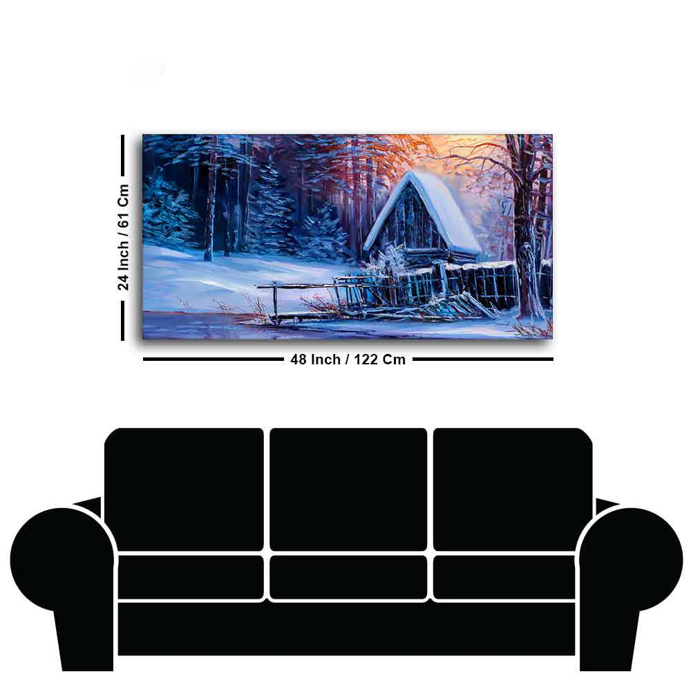 Beautiful Wall Painting of Old Hut in the Winter Forest - Image 7
