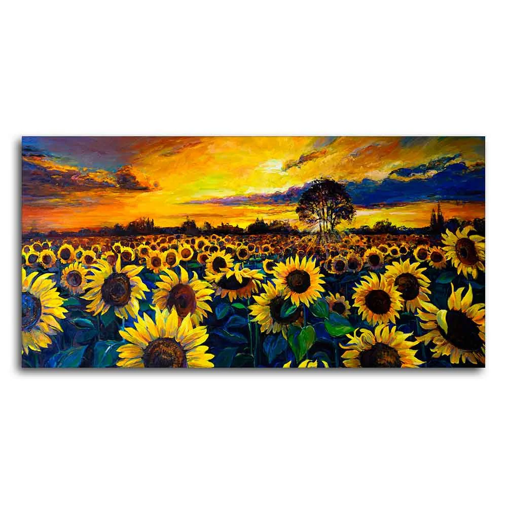 Beautiful Wall Painting of Sunflower Garden in Sunset View - Image 5