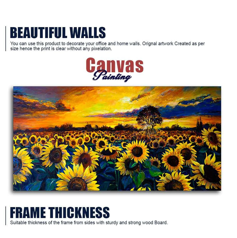 Beautiful Wall Painting of Sunflower Garden in Sunset View - Image 6