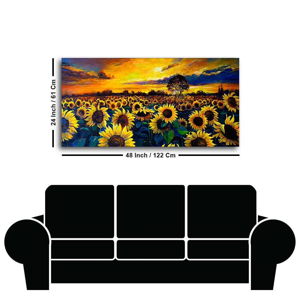 Beautiful Wall Painting of Sunflower Garden in Sunset View - Image 7