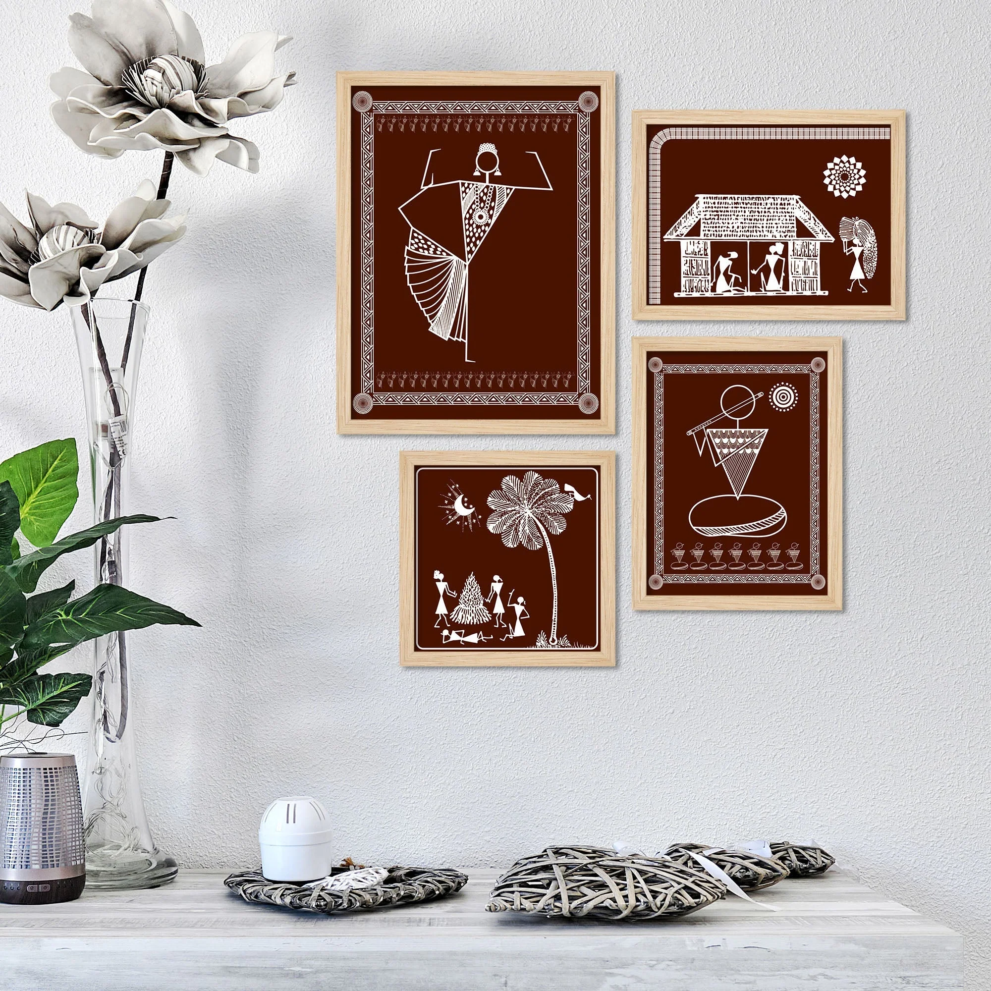 Beautiful Warli Art Indian Rural Life Wall Frame Set of Four - Image 2