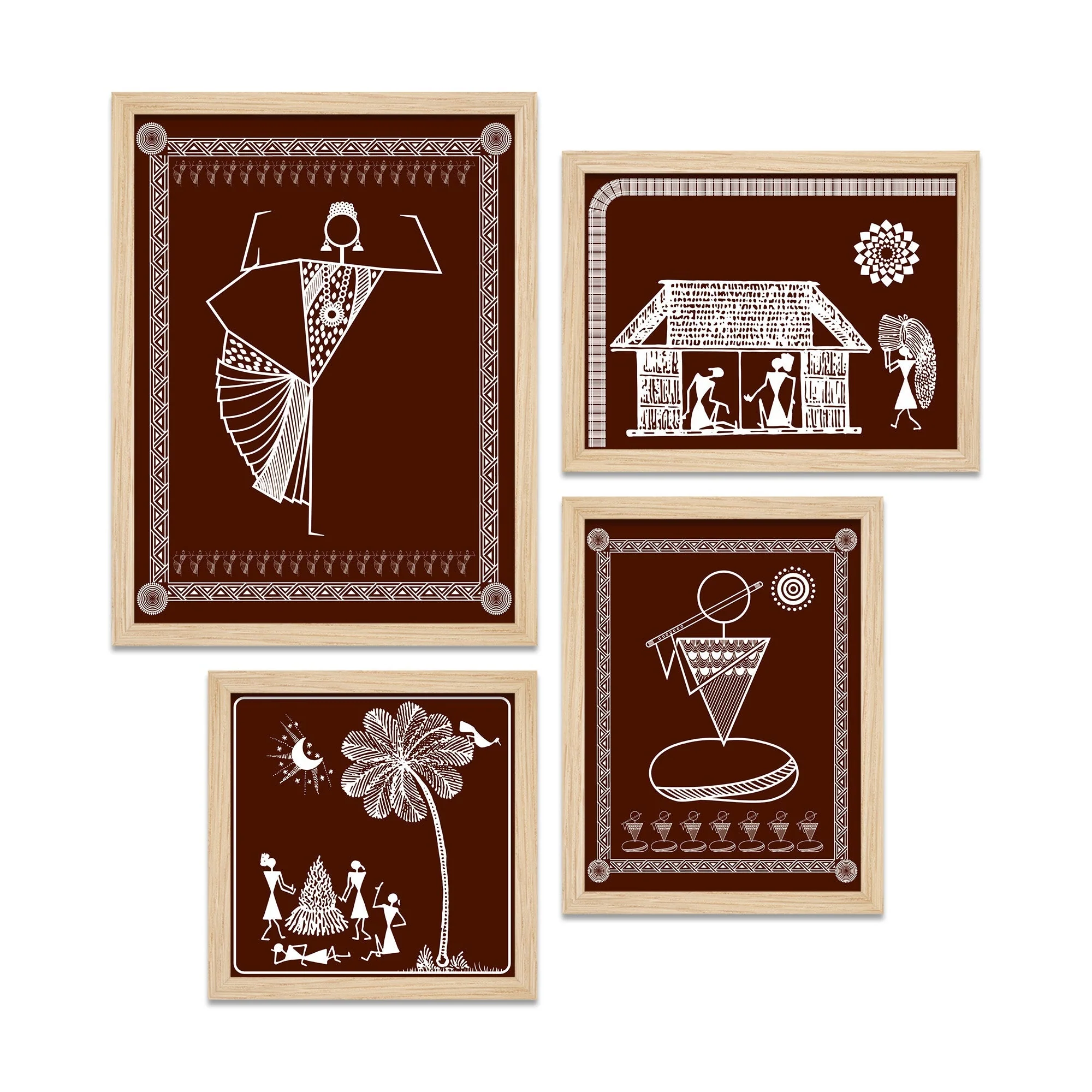 Beautiful Warli Art Indian Rural Life Wall Frame Set of Four - Image 4
