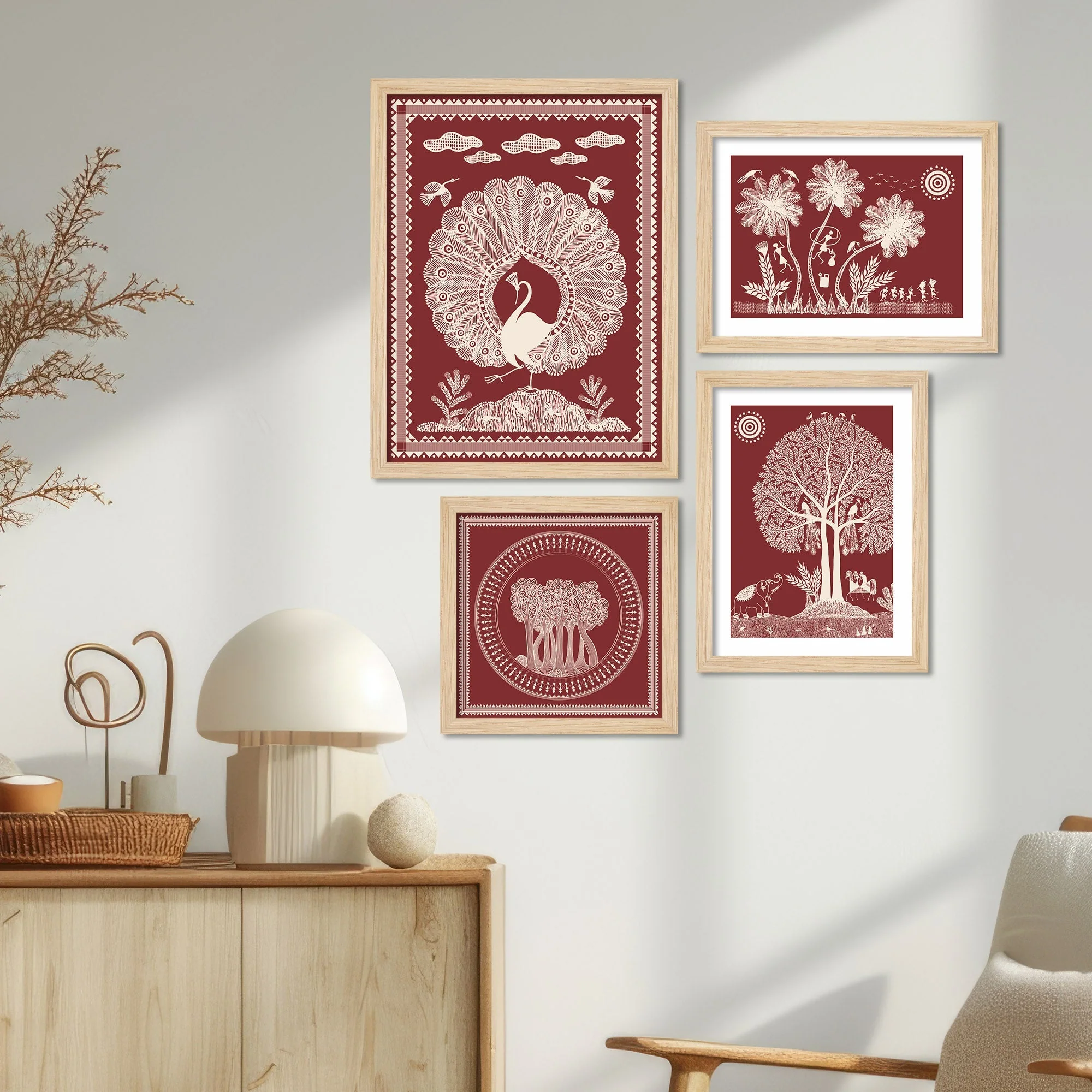 Beautiful Warli Art with Indian Rural Life Wall Frame Set of Four - Image 2