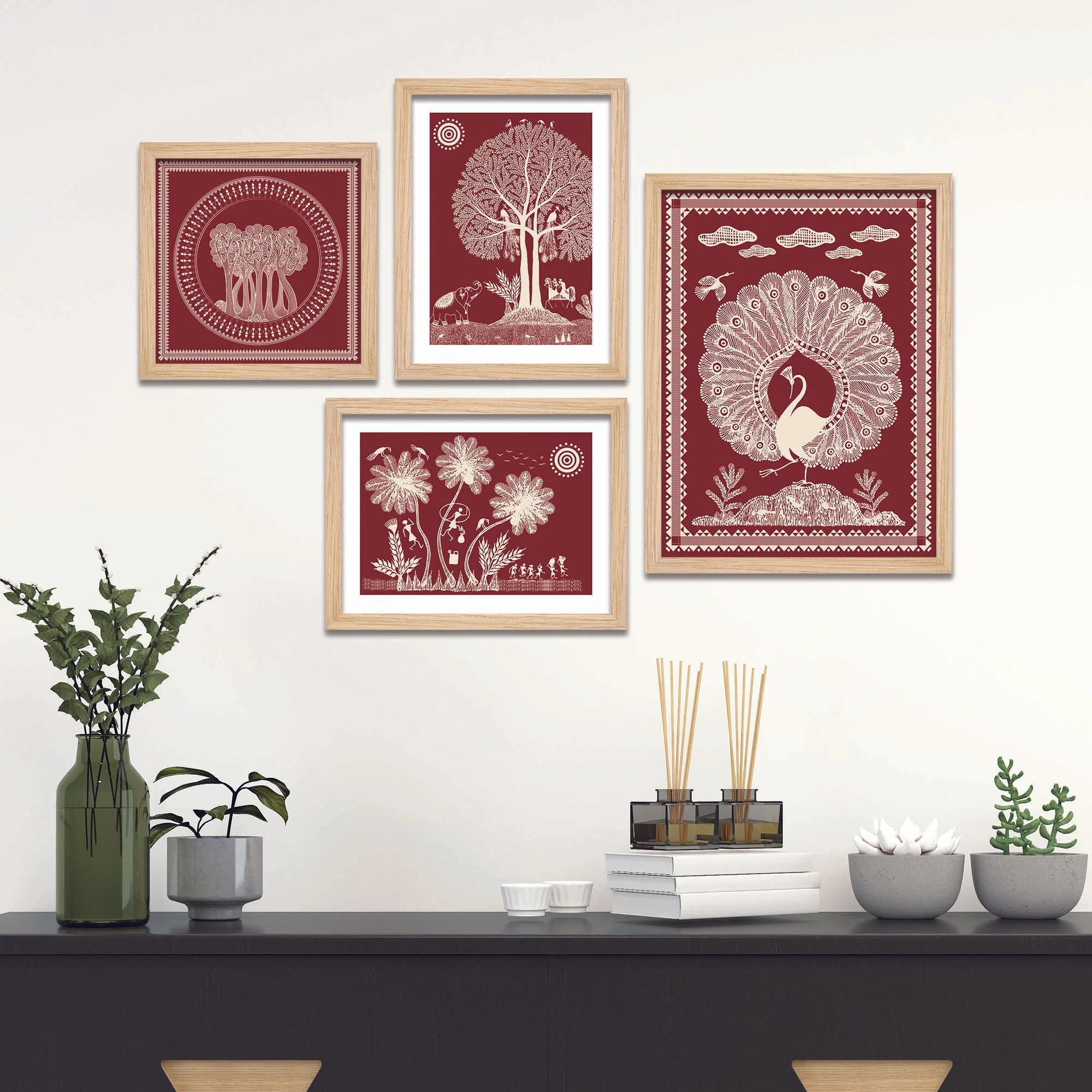Beautiful Warli Art with Indian Rural Life Wall Frame Set of Four - Image 3
