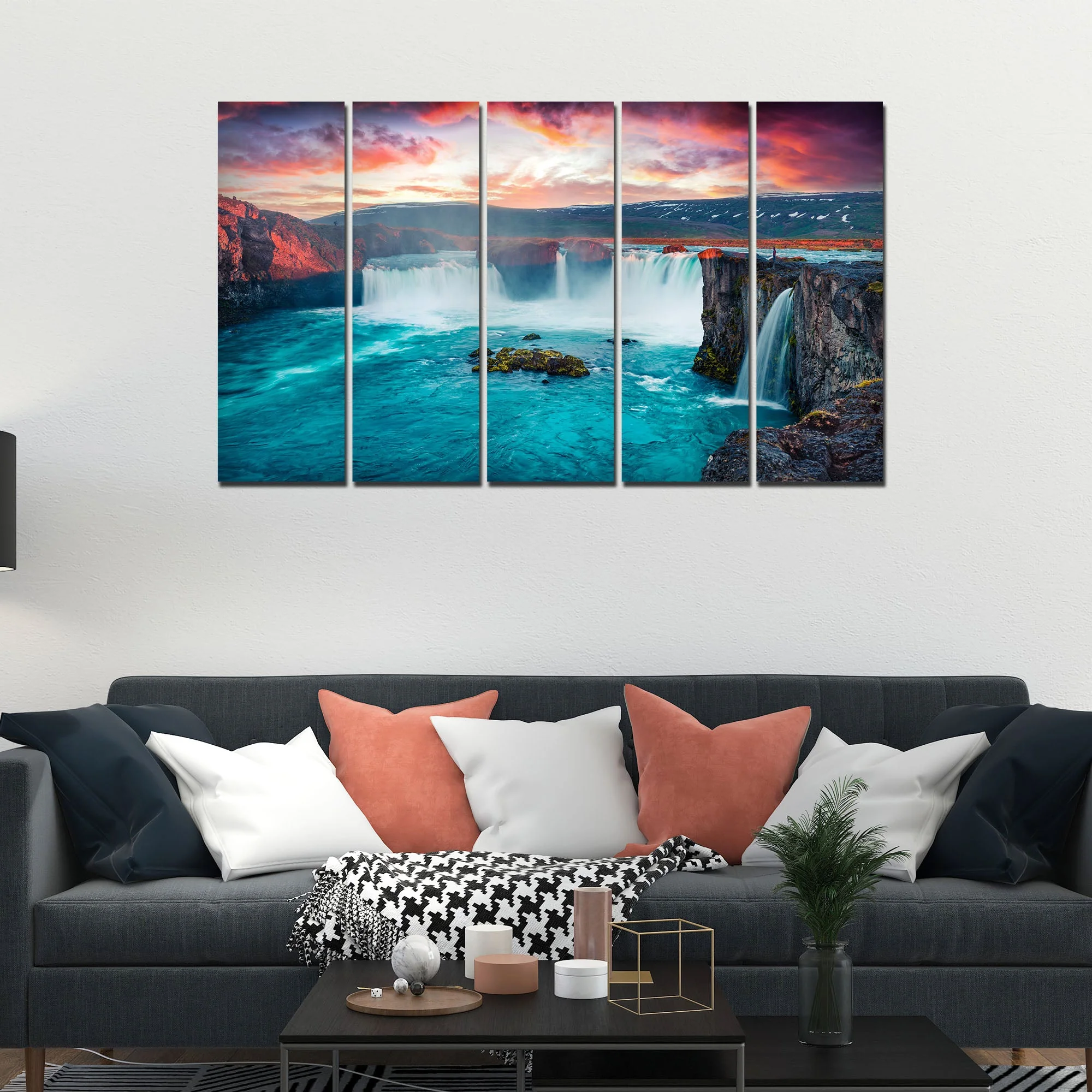 Beautiful Waterfall Canvas Wall Painting Set of Five - Image 3