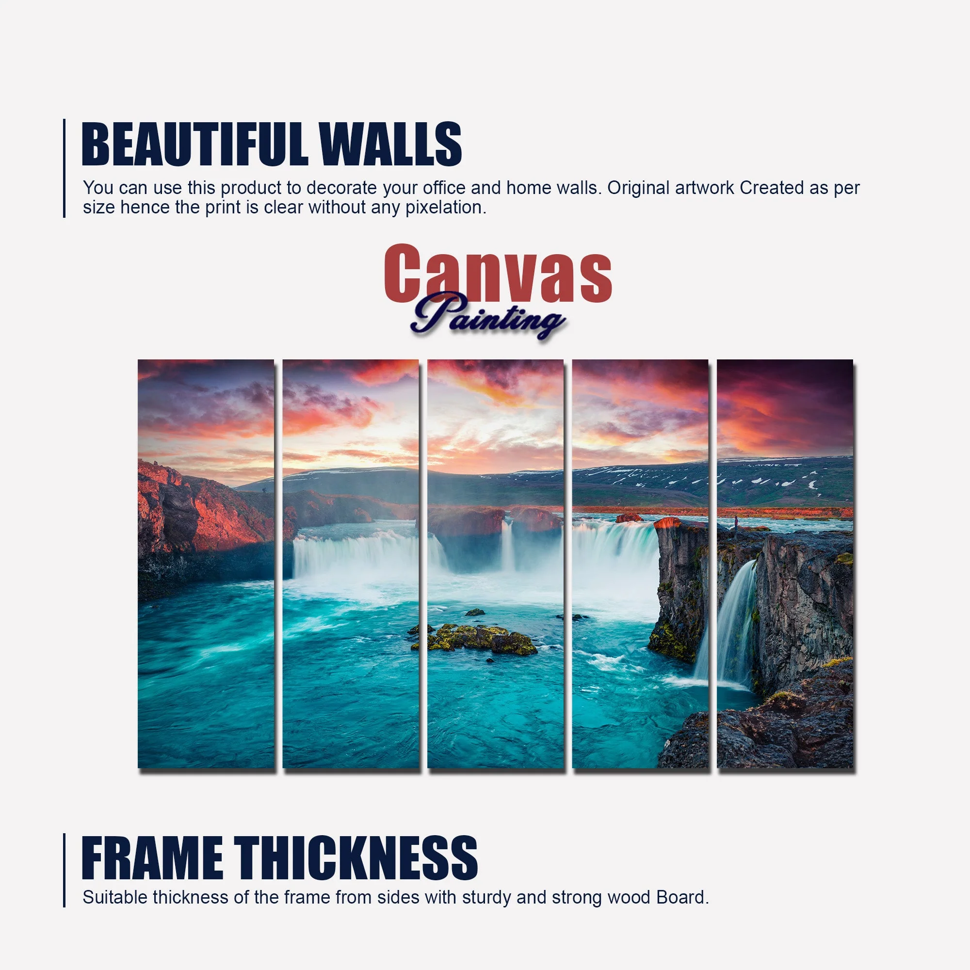 Beautiful Waterfall Canvas Wall Painting Set of Five - Image 5