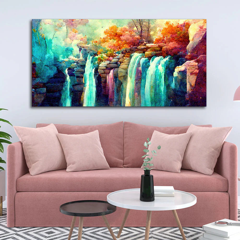 Beautiful Waterfall Scenery Canvas Wall Painting - Image 2