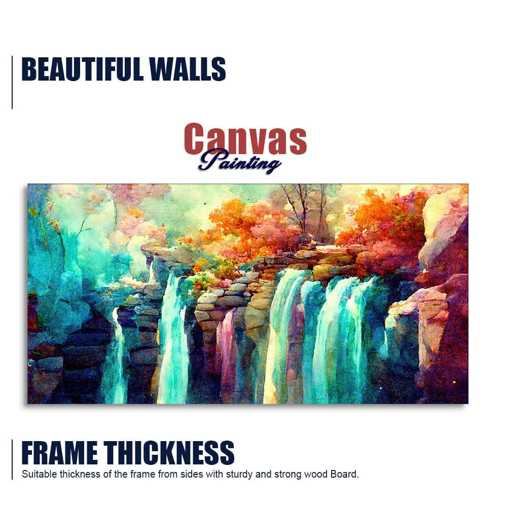 Beautiful Waterfall Scenery Canvas Wall Painting - Image 6
