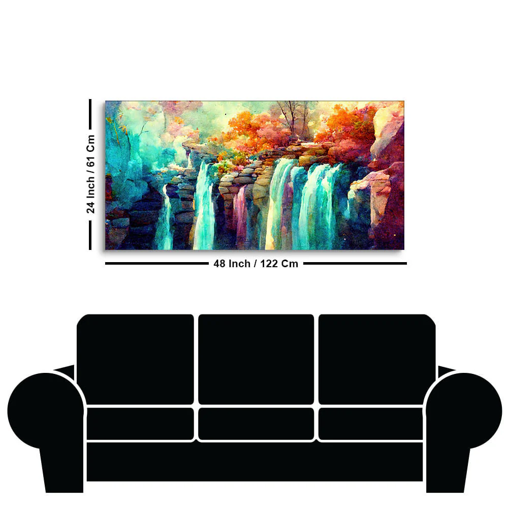 Beautiful Waterfall Scenery Canvas Wall Painting - Image 7