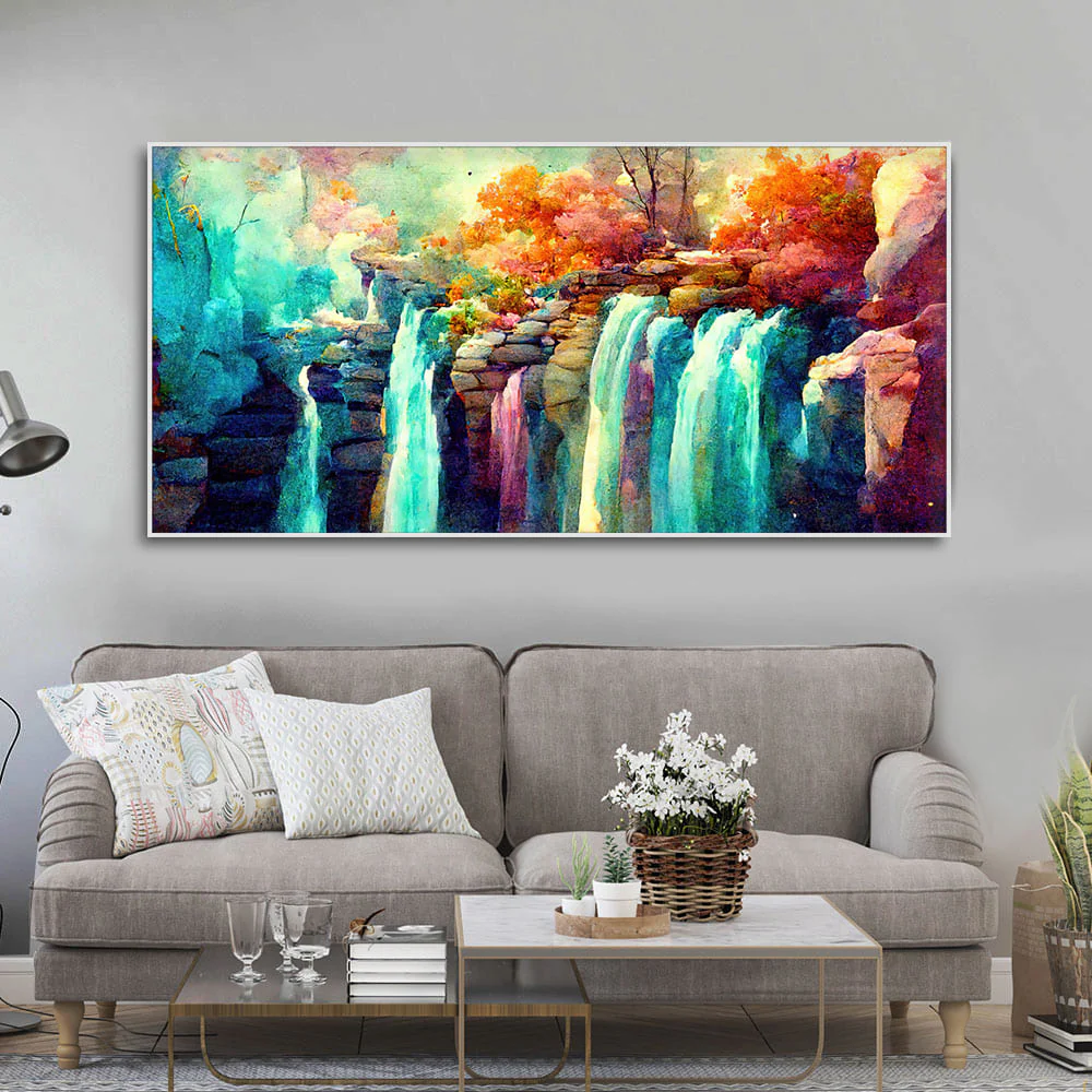 Beautiful Waterfall Scenery Canvas Wall Painting - Image 8