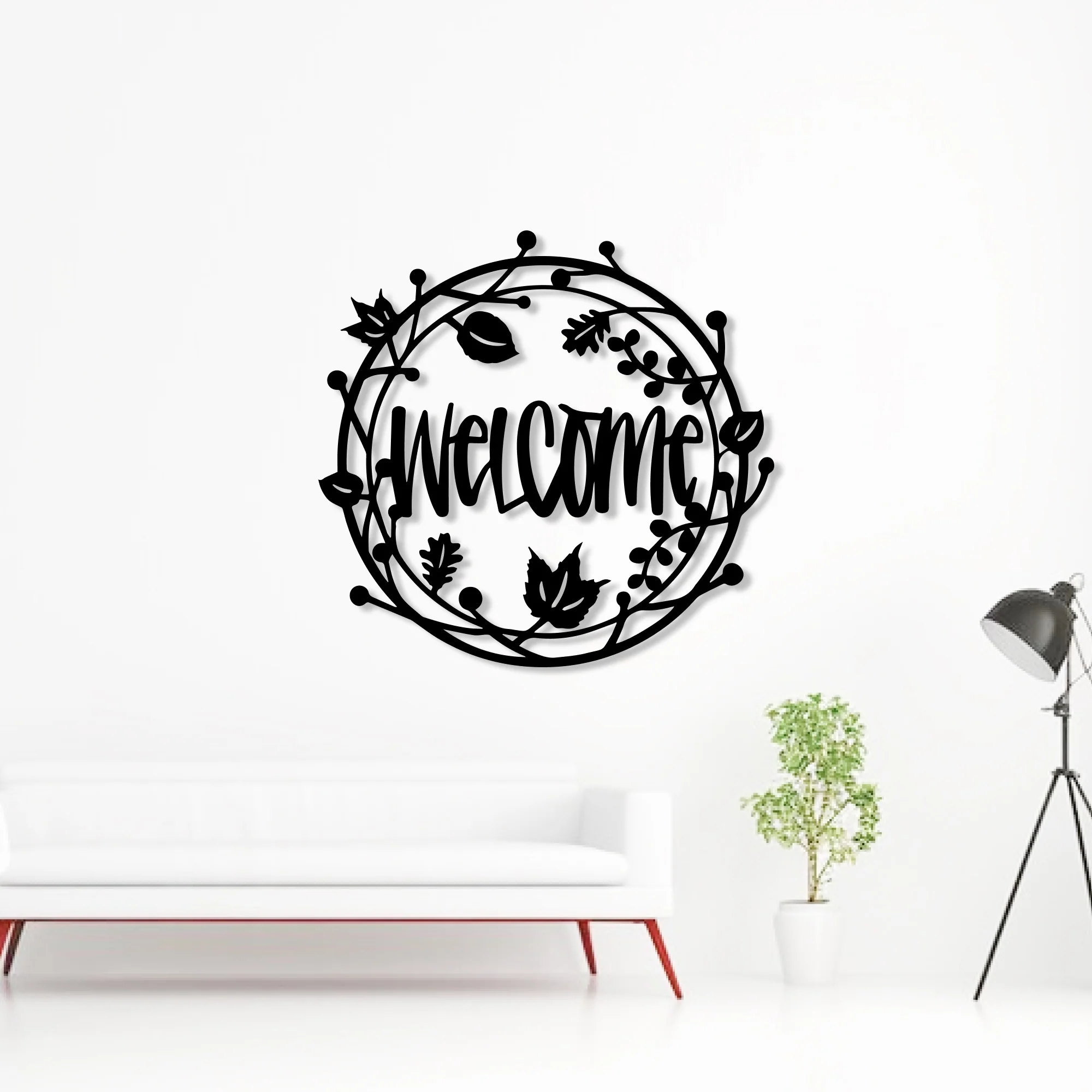 Beautiful Welcome Floral Circle Metal Art Wall Decor - Image 2