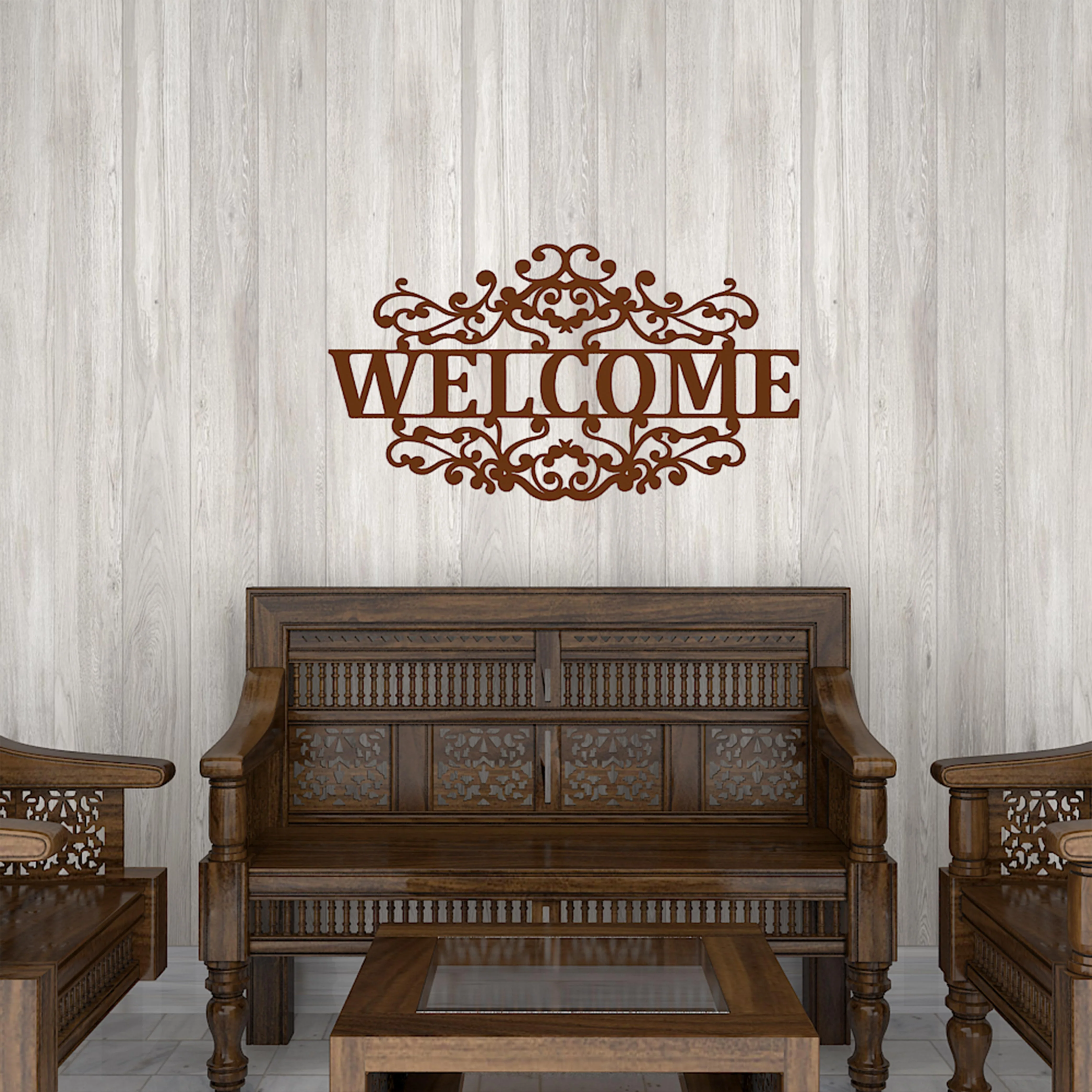 Beautiful Welcome in Mahogany Brown Color Design Wooden Wall Hanging - Image 3