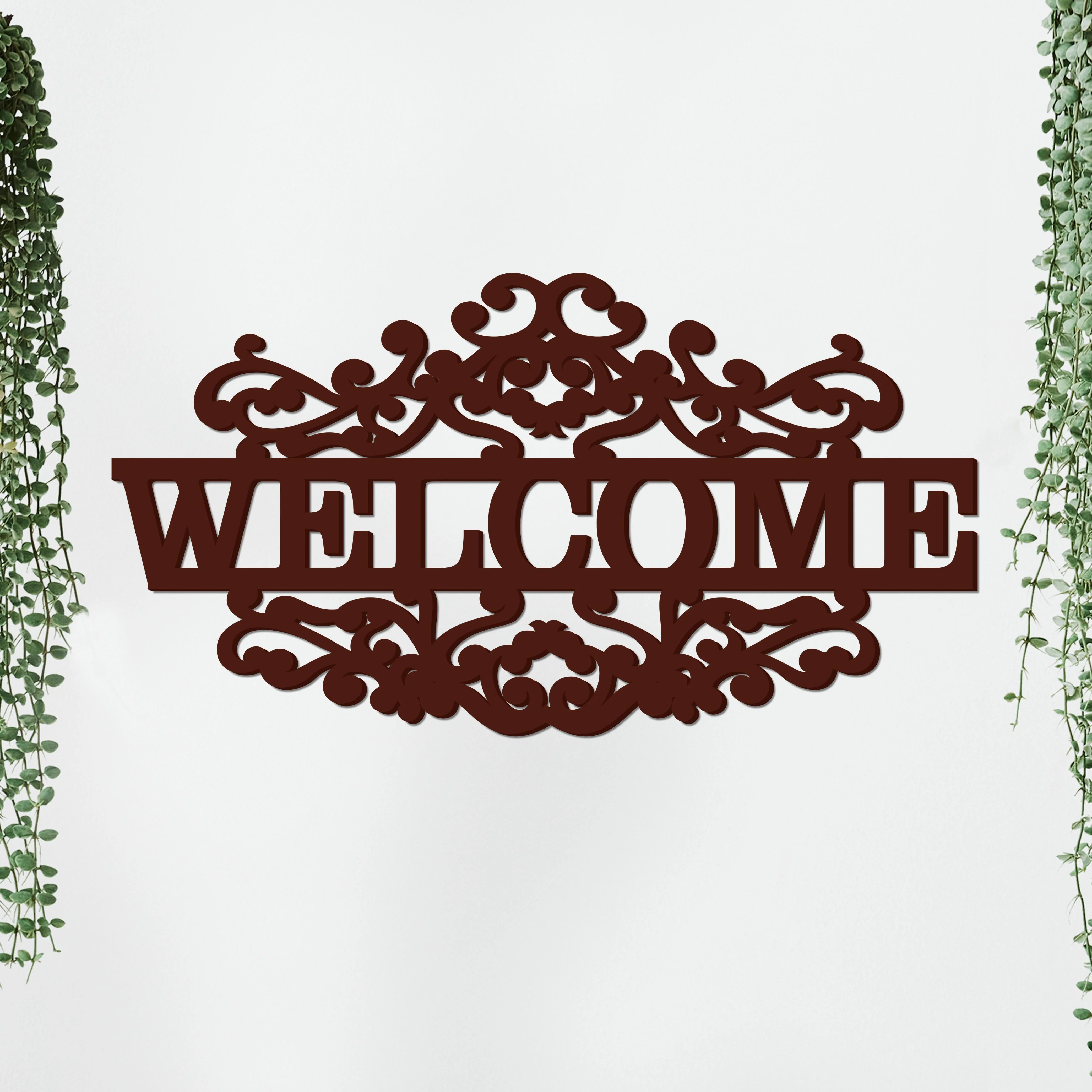 Beautiful Welcome in Mahogany Brown Color Design Wooden Wall Hanging - Image 4