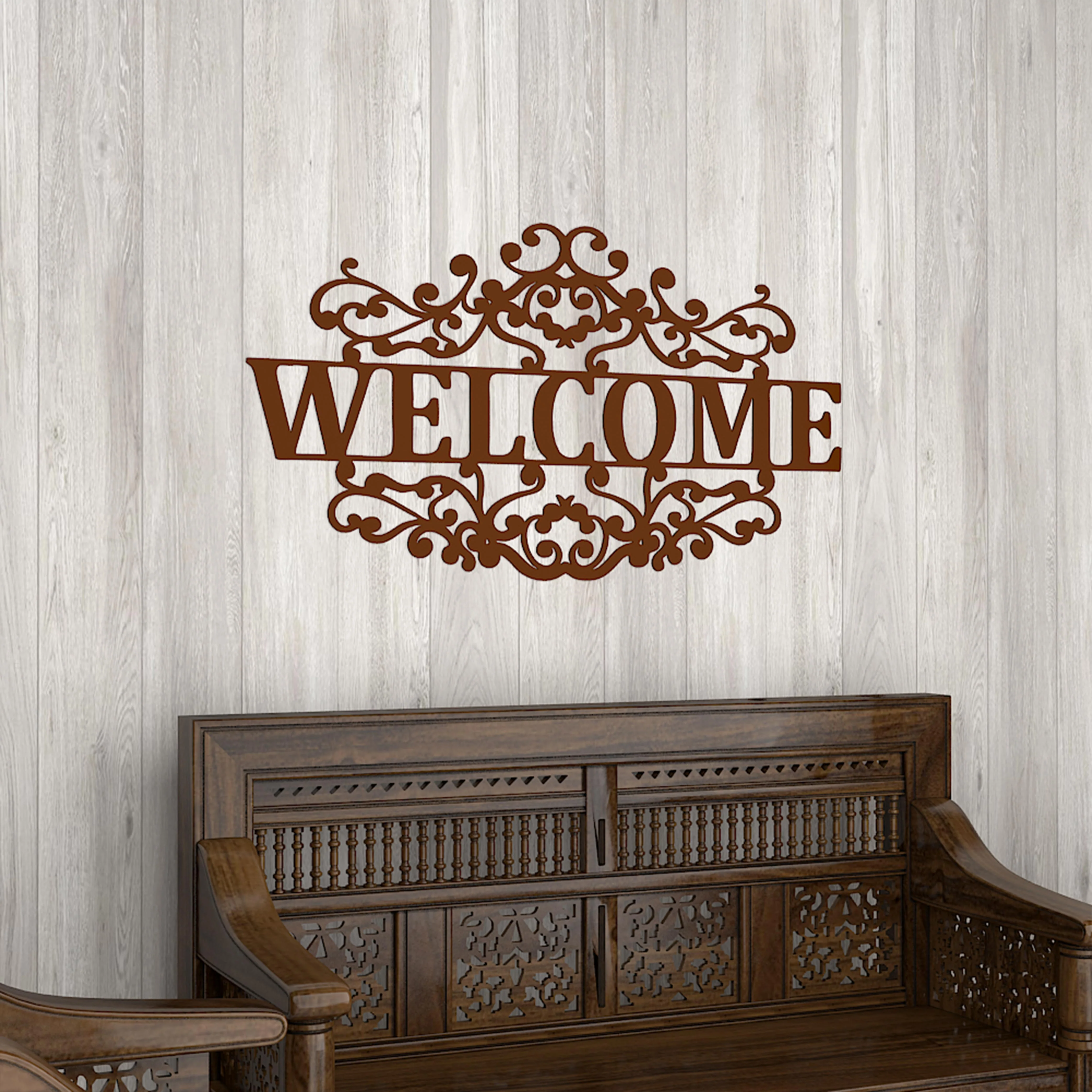 Beautiful Welcome in Mahogany Brown Color Design Wooden Wall Hanging - Image 5
