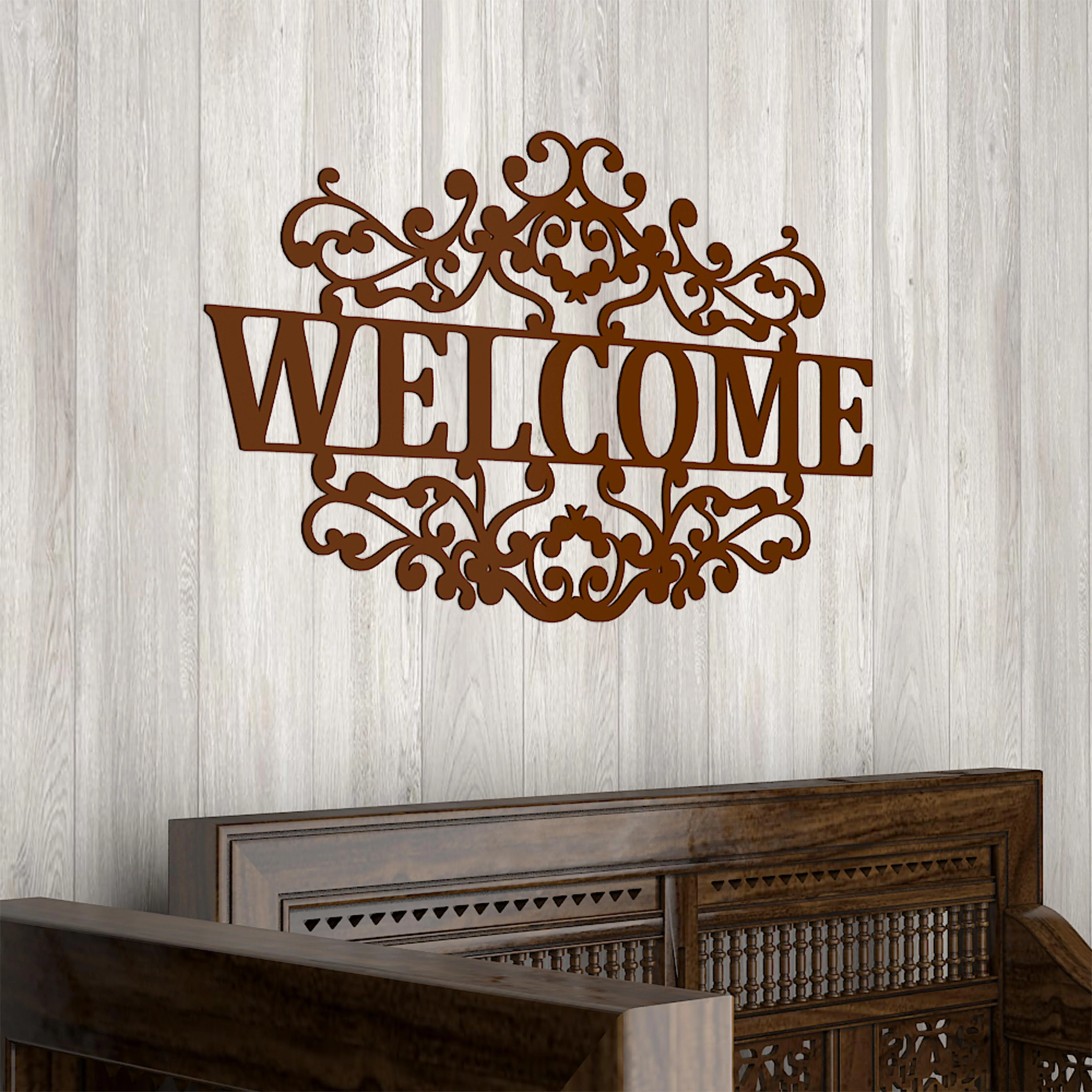 Beautiful Welcome in Mahogany Brown Color Design Wooden Wall Hanging - Image 6
