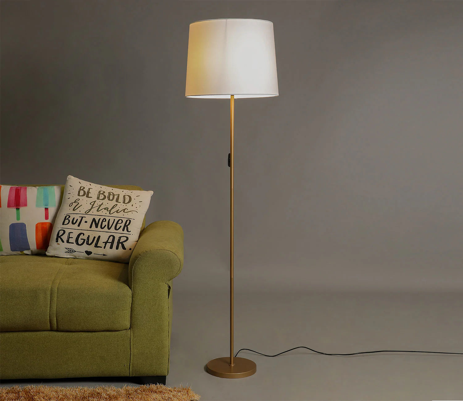 Beautiful White Color Metal Floor Lamp with Golden Base and Oval Shade - Image 2