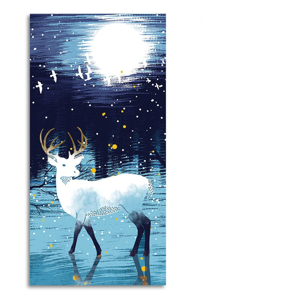 Beautiful White Deer in Full Moon Night Premium Canvas Wall Painting - Image 4