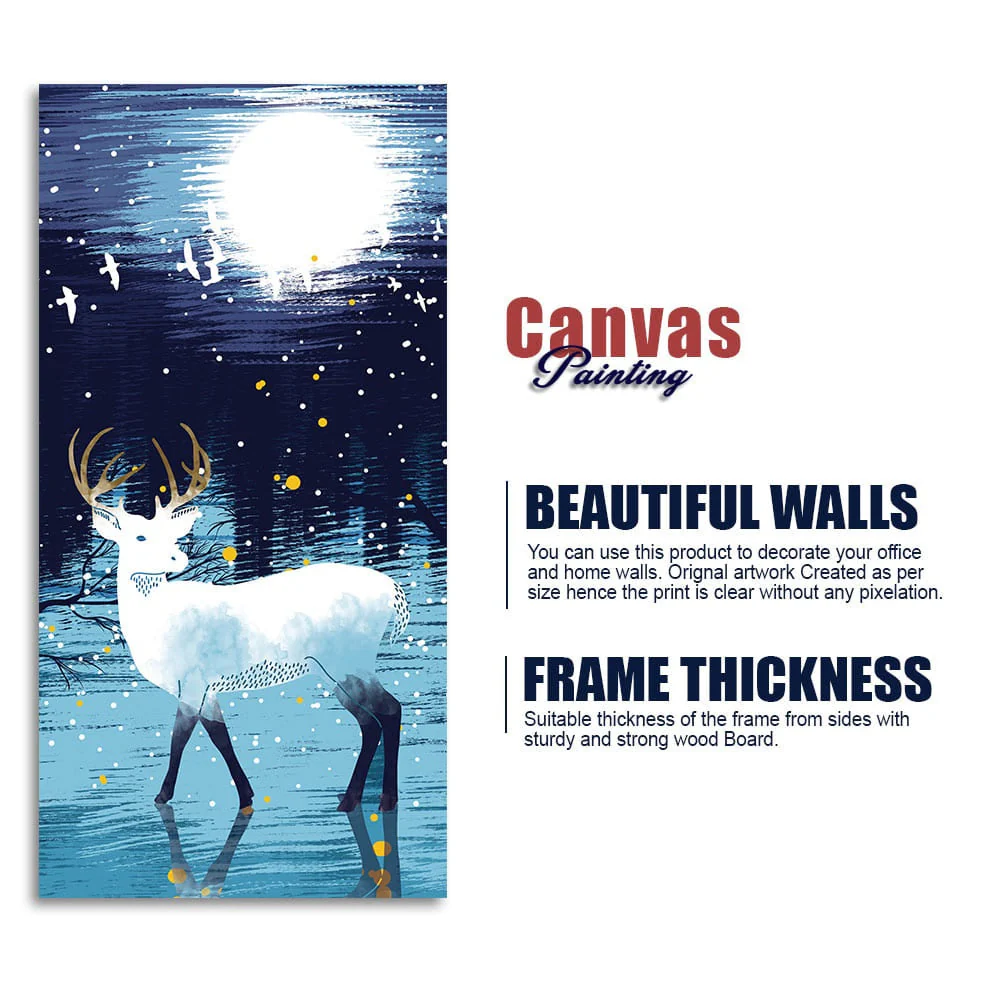 Beautiful White Deer in Full Moon Night Premium Canvas Wall Painting - Image 6