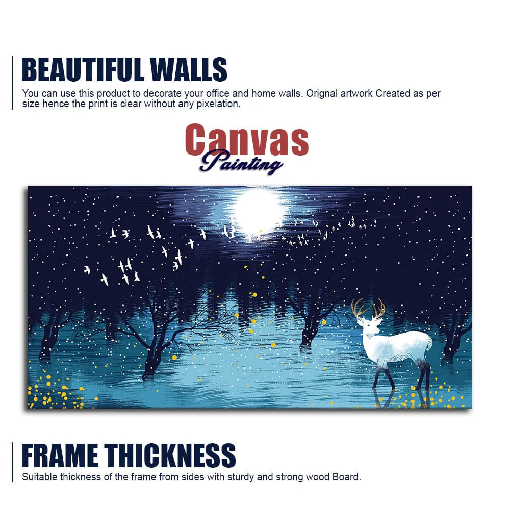 Beautiful White Deer in Full Moon Night Premium Wall Painting - Image 6