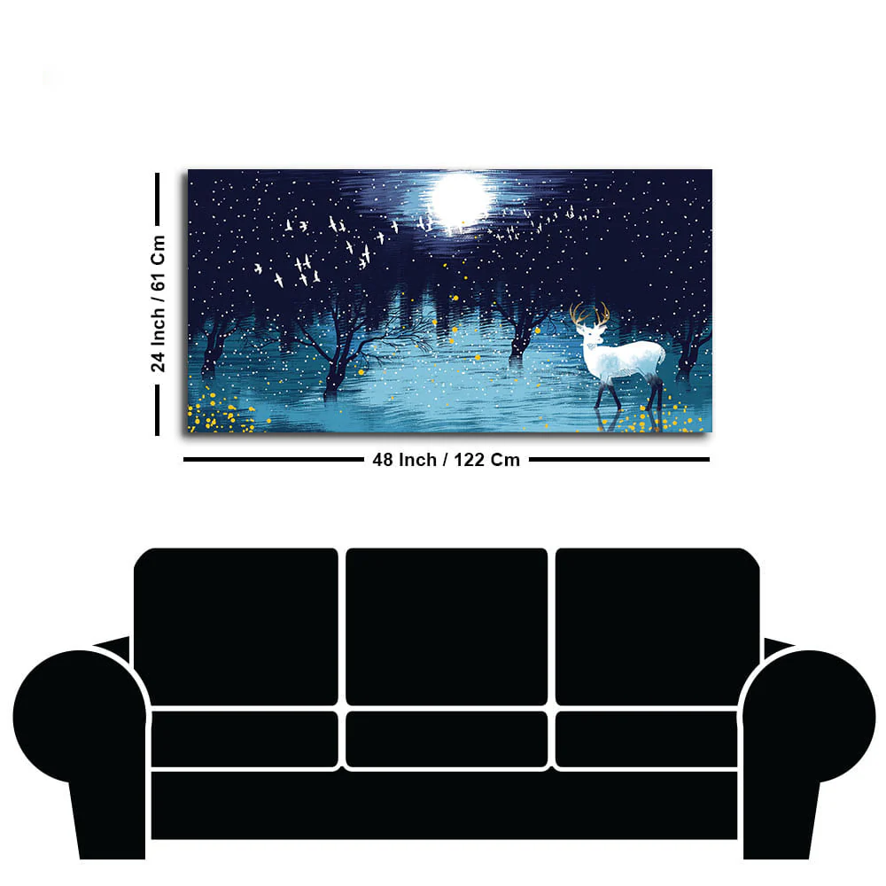 Beautiful White Deer in Full Moon Night Premium Wall Painting - Image 7