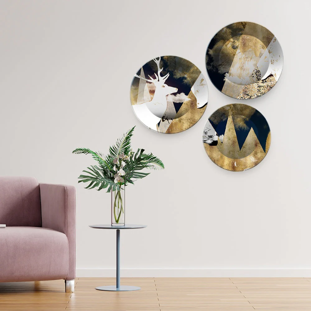 Beautiful White Deer Textured Art Wall Plates Set of Three - Image 2