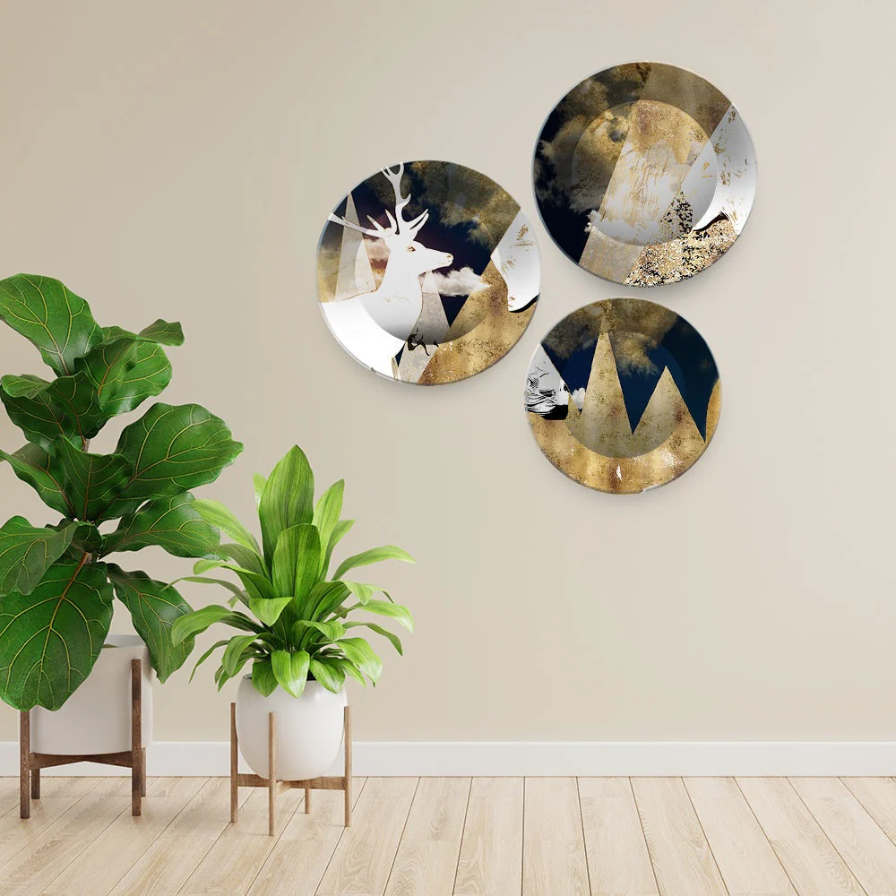 Beautiful White Deer Textured Art Wall Plates Set of Three - Image 3
