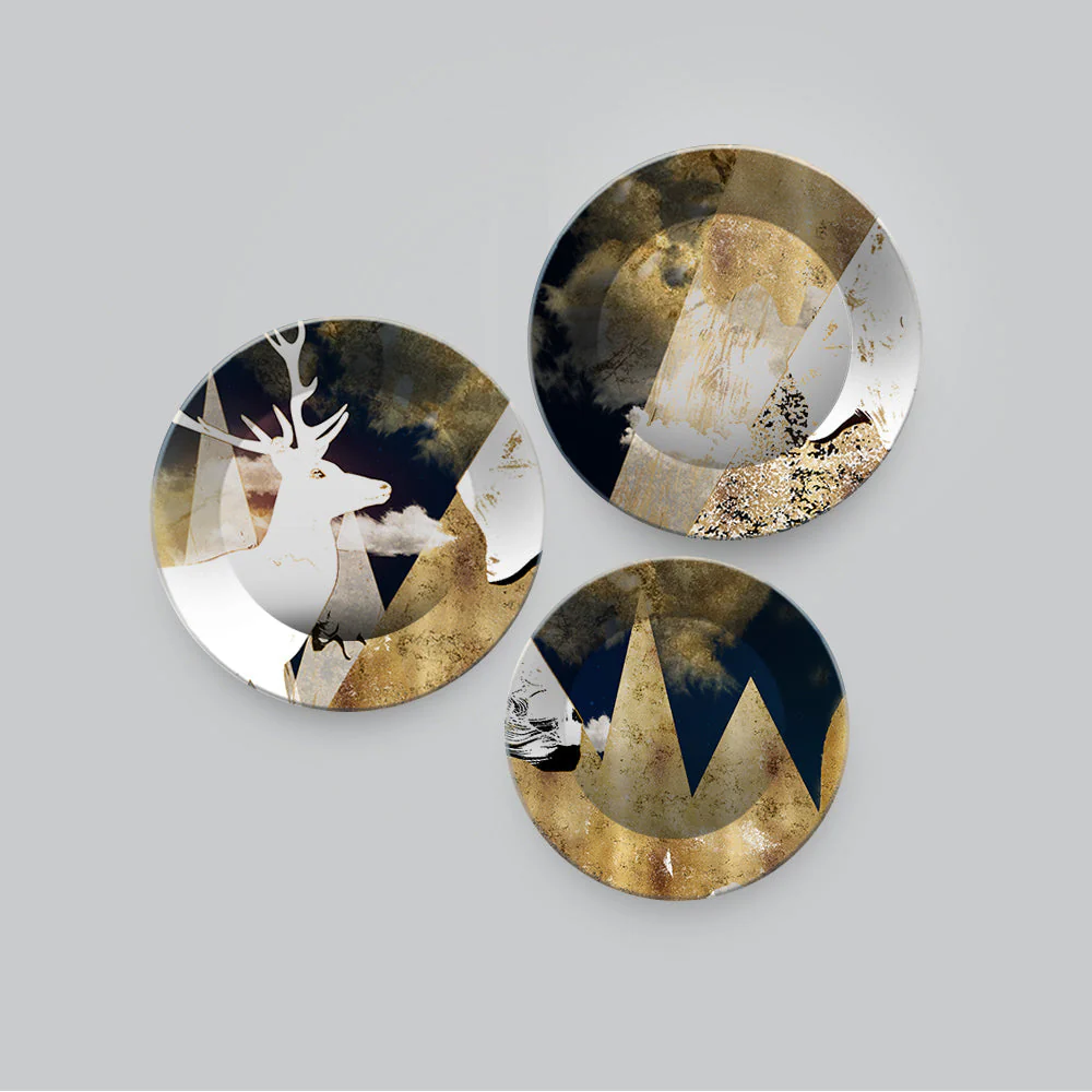 Beautiful White Deer Textured Art Wall Plates Set of Three - Image 6