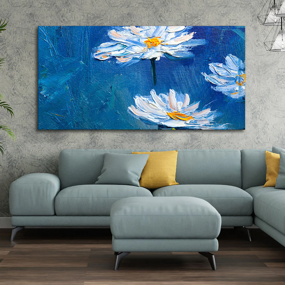 Beautiful White Flower Modern Design Premium Canvas Wall Painting - Image 2