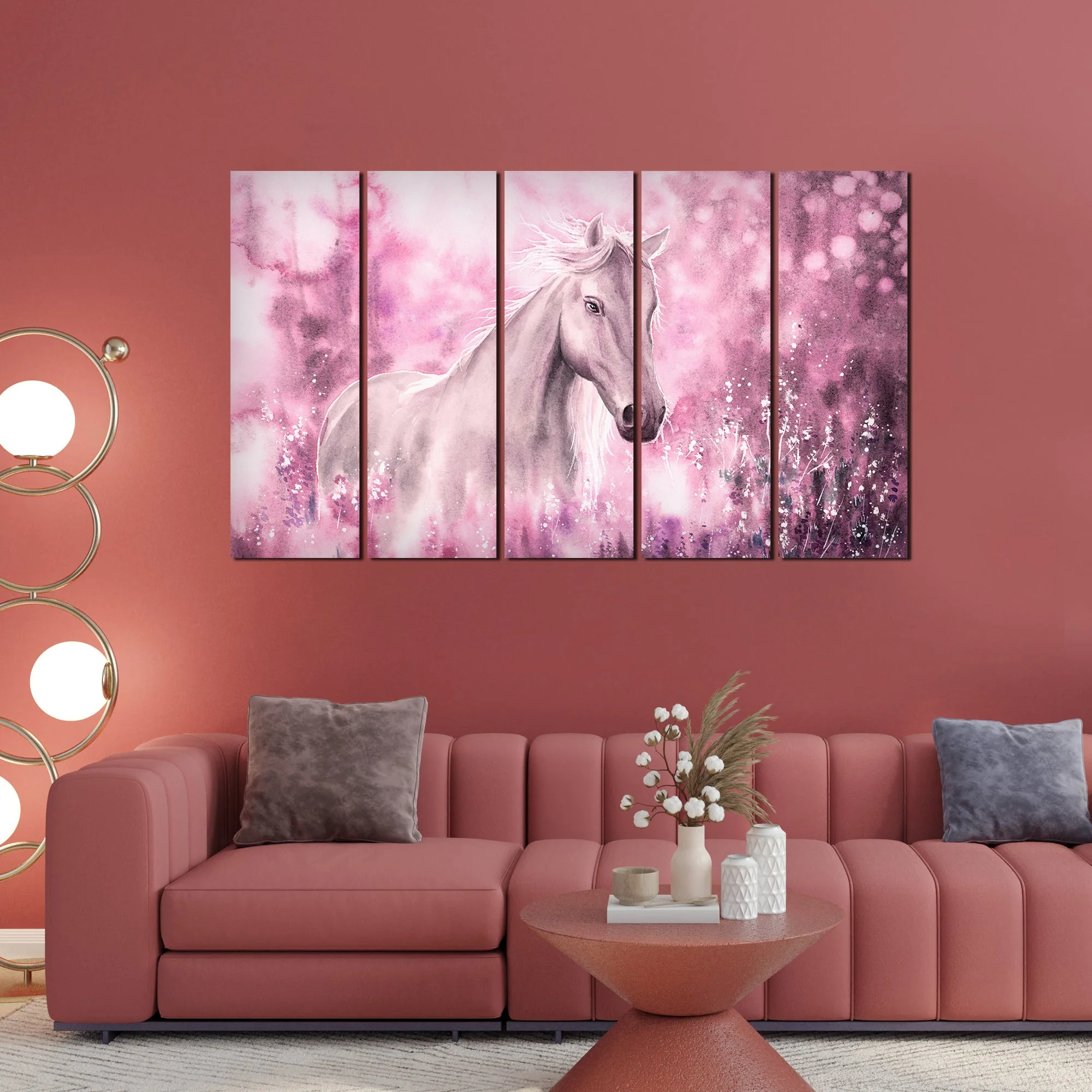 Beautiful White Horse Canvas Wall Painting Set of Five - Image 2