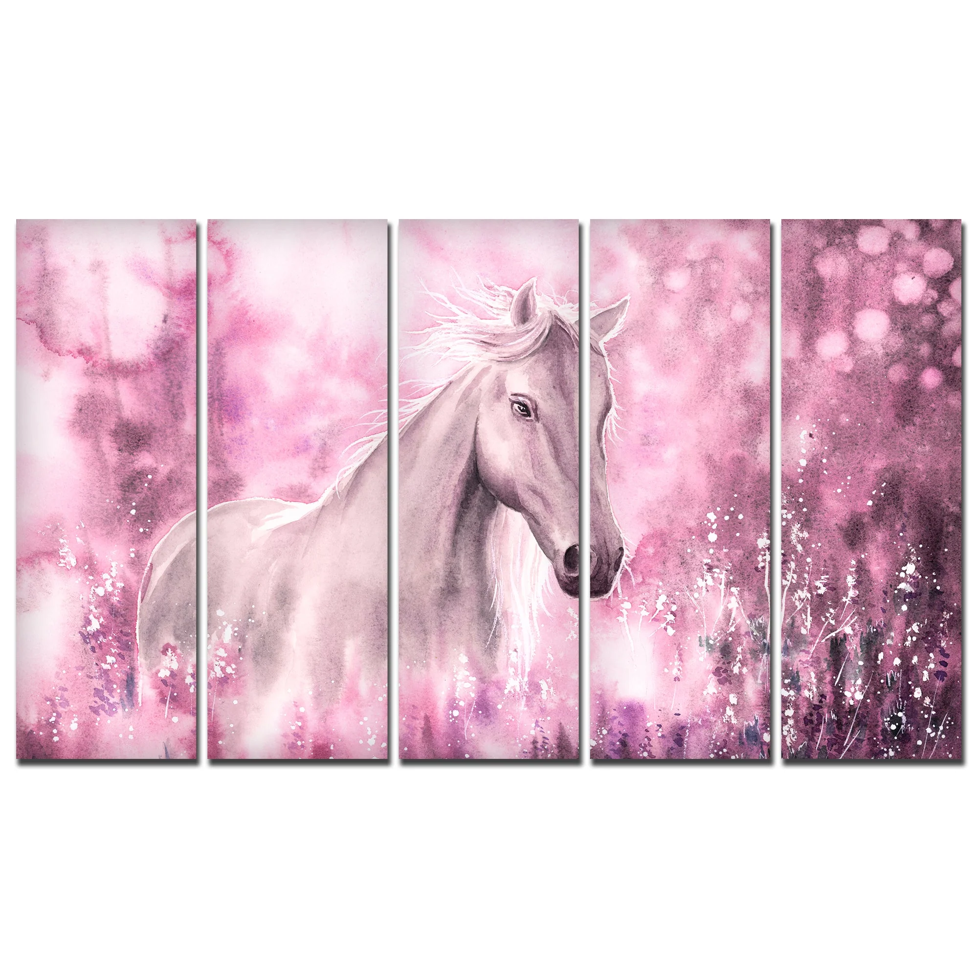 Beautiful White Horse Canvas Wall Painting Set of Five - Image 4
