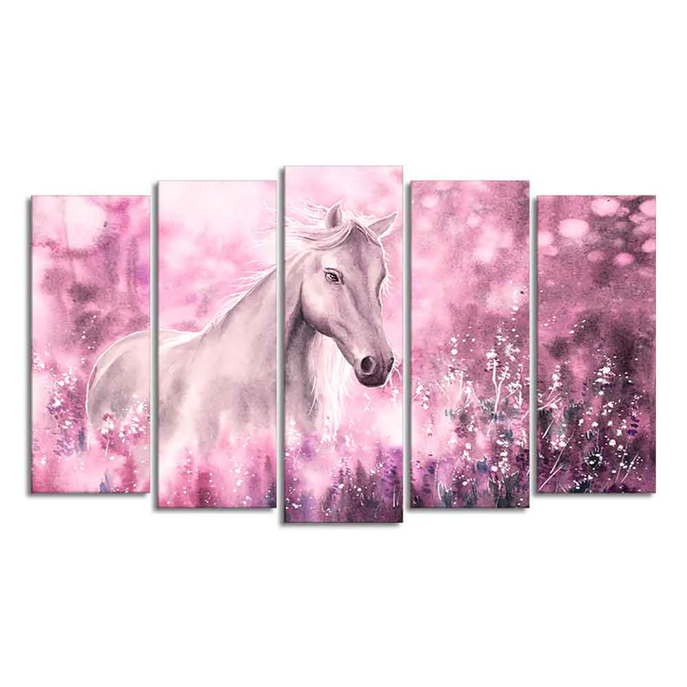 Beautiful White Horse Premium Wall Painting of Five Pieces - Image 4